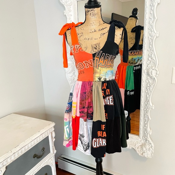 New York Couture Reworked VINTAGE Harley Davidson Logo T-Shirts PATCHWORK Dress - Picture 8 of 12